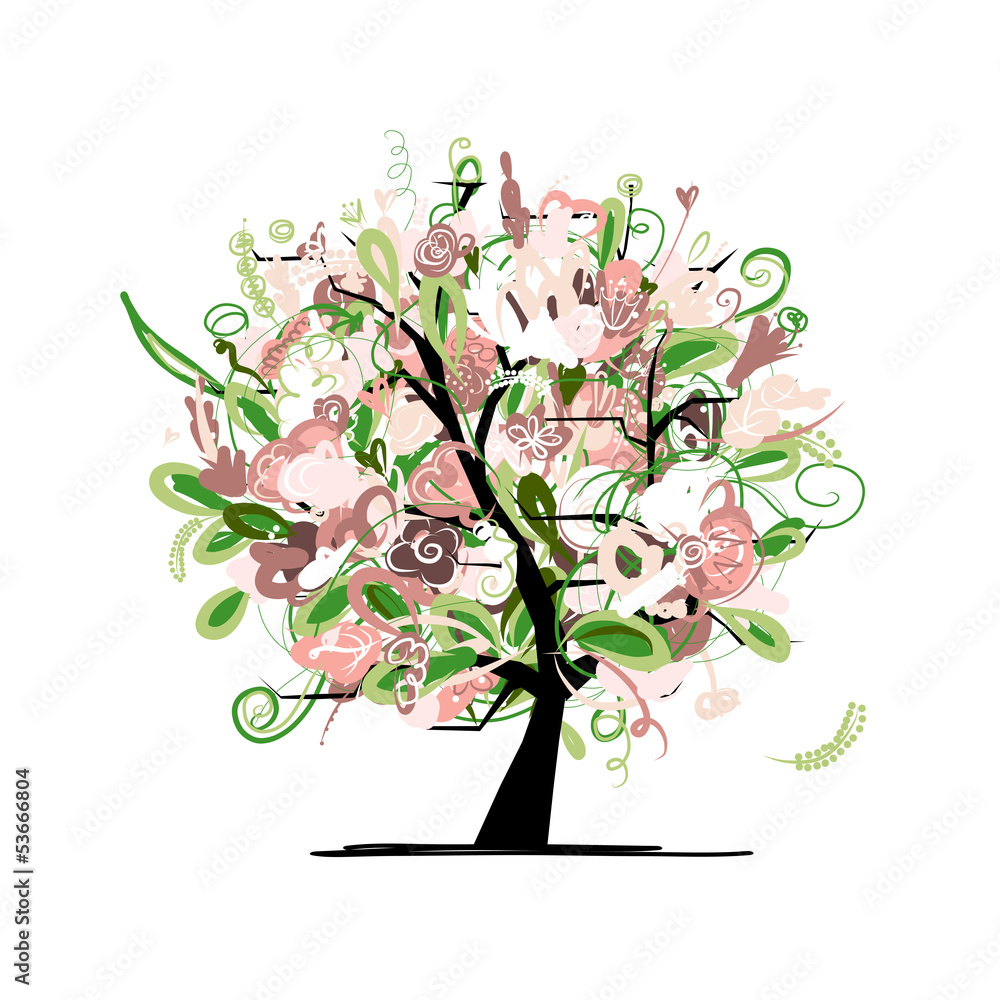 Wall mural floral tree for your design