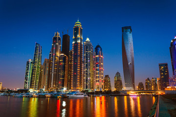 Obraz na płótnie Canvas Nightlife in Dubai Marina. UAE. November 14, 2012