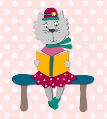 The kitten reads the book