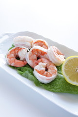 freshness prawn salad served with lemon