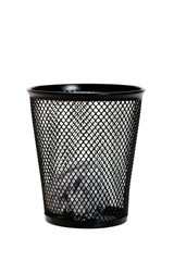 Paper ball in black wastepaper basket
