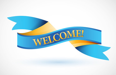 welcome blue waving ribbon banner