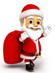 3d render Santa with huge sack of gifts