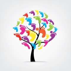 vector tree, foot, paw, print isolated