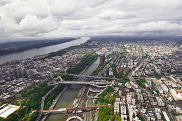 Helicopter view of Upper West side of Manhattan, New York, USA