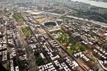 Fototapeta premium Helicopter view of Yankee Stadium in Manhattan, New York, USA