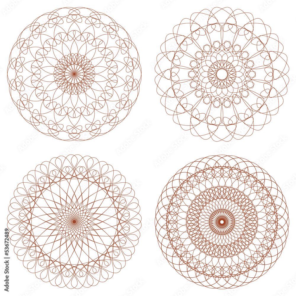 Poster Set of Red Vector Guilloche Rosettes