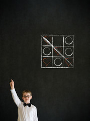 Hand up answer boy business man with tic tac toe love valentine