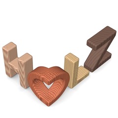 Schriftzug Holz bildet Herz
