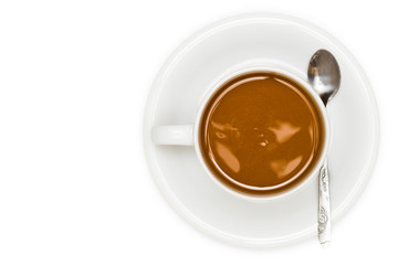 Top view of coffee in cup Isolated