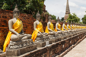 worship buddha at pagoda wat yai chai mong kon ayutthaya
