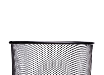 Top metal trash can isolated on white background
