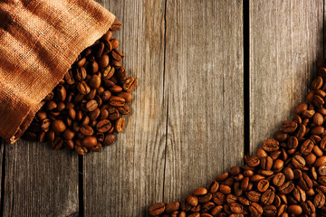 Coffee beans and bag background