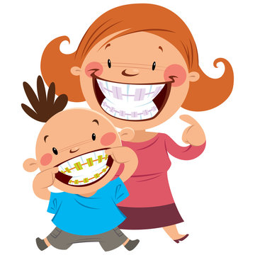 Happy mom and son with braces