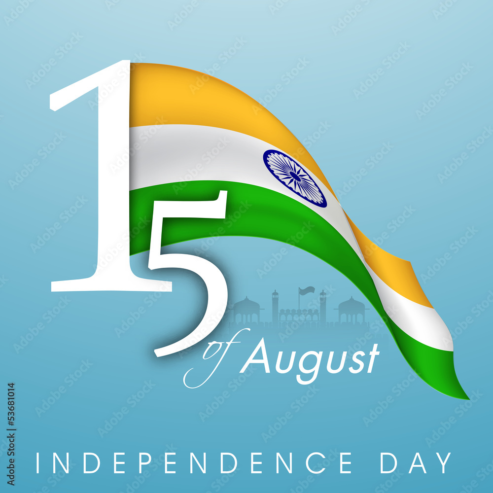 Wall mural indian independence day background with text 15th of august and