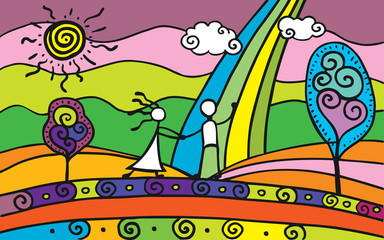 Landscape in stain-glass style