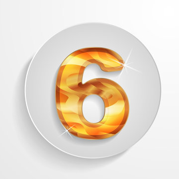 Vector light circle icon golden wood number 6