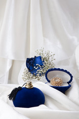 a  blue roses and wedding rings