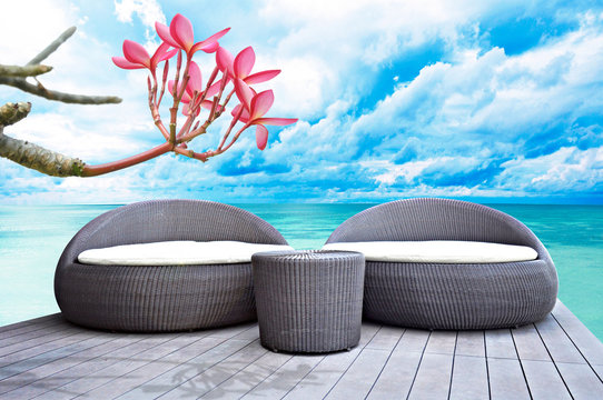 Rattan Sofa Seats In Front Of The Sea