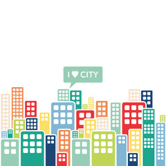 I love city - buildings in a town - modern illustration