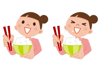 ご飯を食べる若い女性