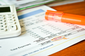 Finance budget report with calculator