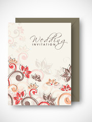 Beautiful floral decorated wedding invitation card design.