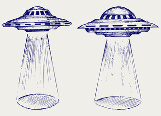 Space flying saucer. Doodle style