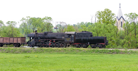 Fototapeta premium steam locomotive near Tuzla, Bosnia and Hercegovina