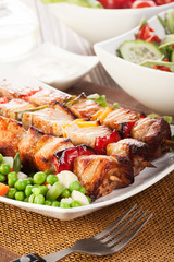 Grilled shashlik with vegetables