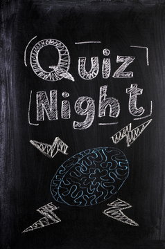 Quiz Night announcement on a Blackboard