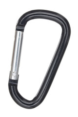 silver and black D-shaped aluminum carabiner is