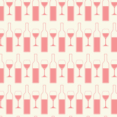 Bottles and glasses of wine with seamless pattern