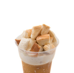 Coffee caramel cocktail with bread