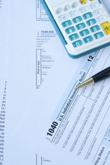 Naklejka na ściany i meble U.S.Tax form, pen and calculator