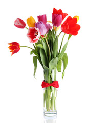 Beautiful tulips in bouquet isolated on white