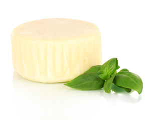 Cheese mozzarella and basil isolated on white