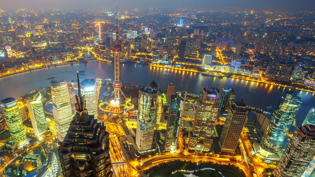 Shanghai from day to night, time-lapse.