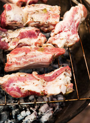 raw steak on a grill