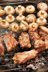 grilled meat and mushrooms