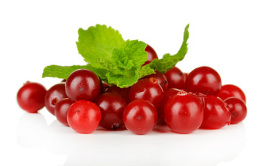 Ripe red cranberries, isolated on white.