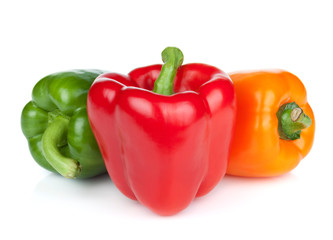 Green, red and orange bell peppers