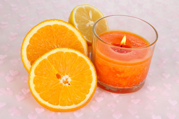 Romantic lighted candles close up