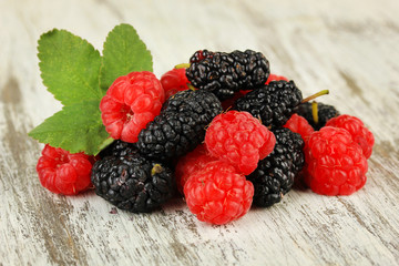 Ripe berries on table close-up