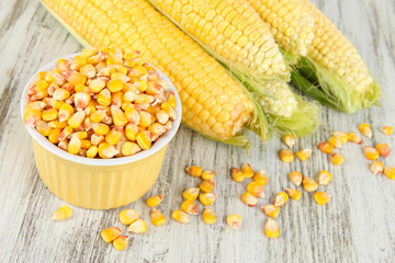 Fresh corn vegetable on wooden table