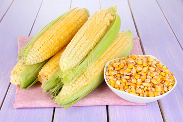Fresh corn vegetable on wooden table