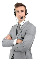 Call center operator isolated on white