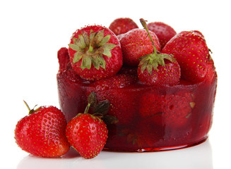 Strawberry frozen in ice isolated on white