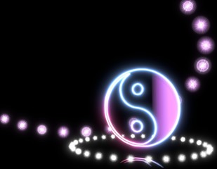 ying yang icon  on disco lights background