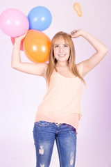Fototapeta premium happy cute woman with balloons